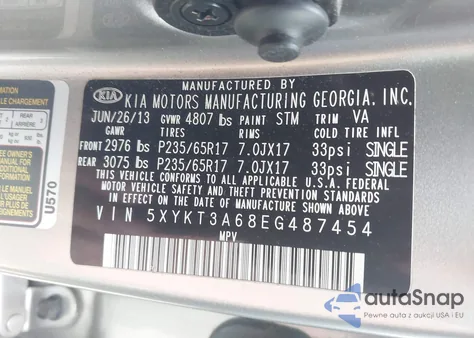 2014 Kia Sorento Lx из США, поврежденный, VIN 5XYKT3A68EG487454